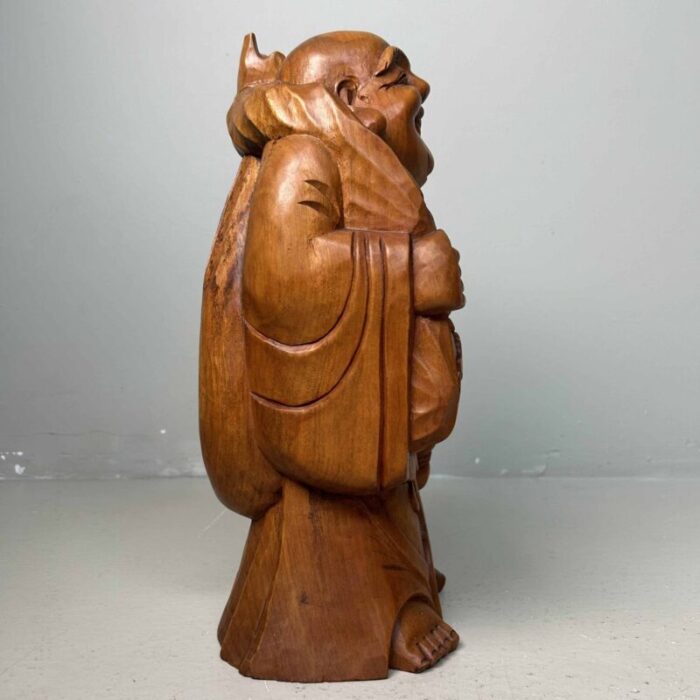 wooden temple statue of hotei or laughing buddha japan 1930s 7