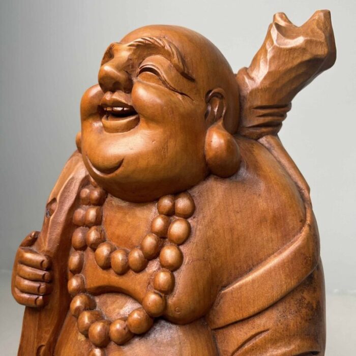 wooden temple statue of hotei or laughing buddha japan 1930s 8